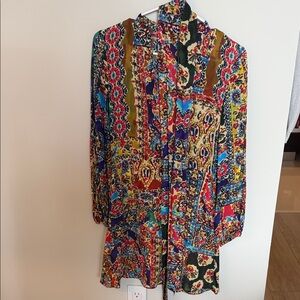 Zara Multicolor Printed Tunic Dress - Blue, Red, Yellow, Green